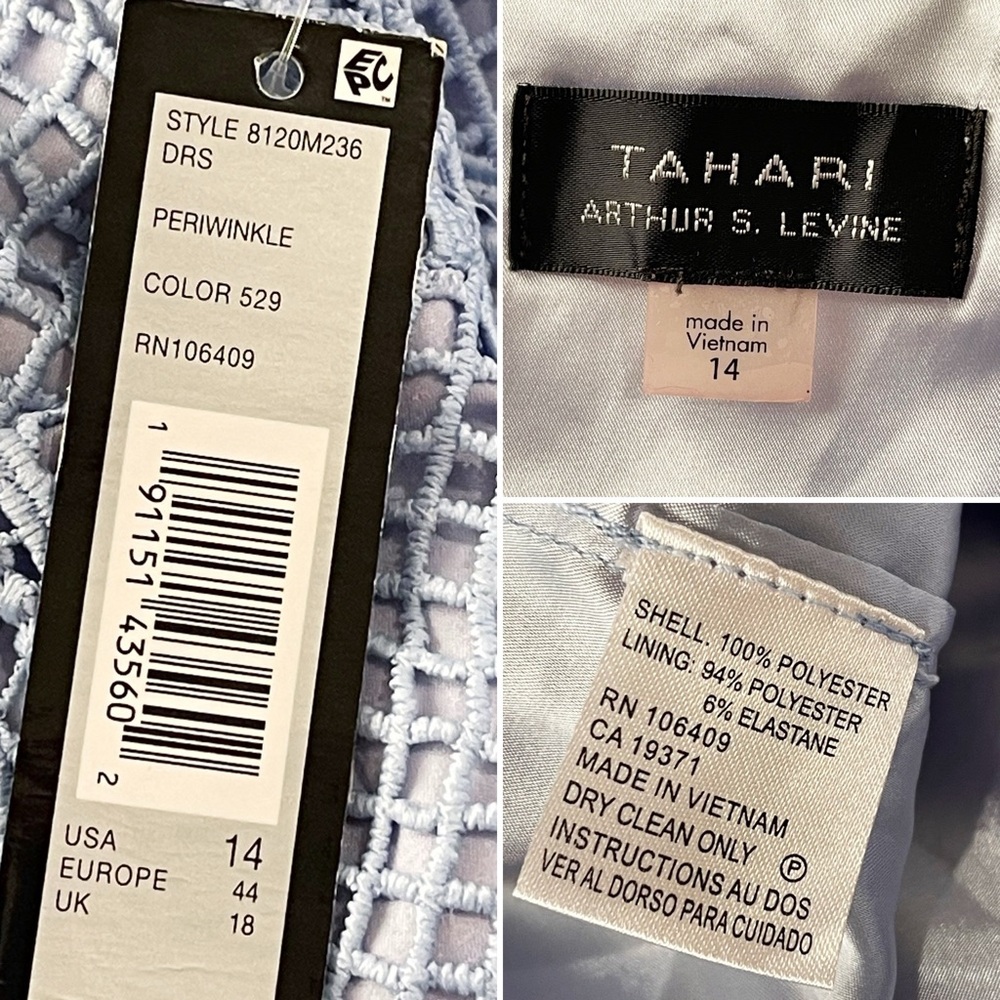 NWT Tahari by Arthur Levine Chemical Lace Dress Light Blue Sheath Blue Size 14 - Picture 5 of 5